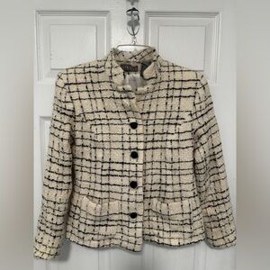 Kate Hill Tweed Woolmark Blend Cropped Jacket Size Small 4 Black White